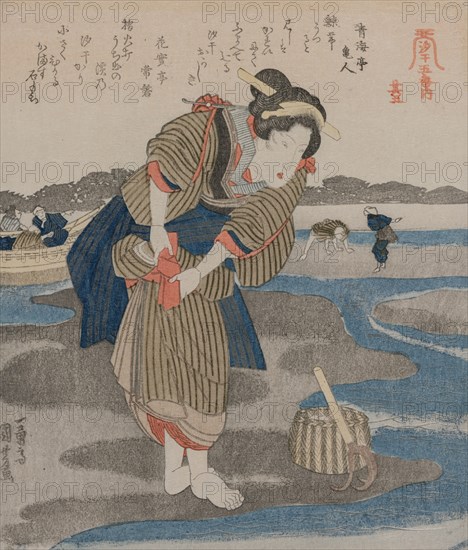 Woman Fastening her Skirts; from the series Five Pictures of Low Tide, late 1820s. Utagawa Kuniyoshi (Japanese, 1797-1861). Color woodblock print; sheet: 21.2 x 18.4 cm (8 3/8 x 7 1/4 in.).