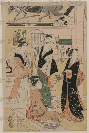 Women Visiting a Tea Stall on the Precincts of a Temple, early 1790s. Chobunsai Eishi (Japanese, 1756-1829). Color woodblock print; sheet: 39.8 x 26.1 cm (15 11/16 x 10 1/4 in.).