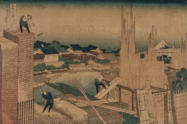 Lumber Yard, 1760-1849. Katsushika Hokusai (Japanese, 1760-1849). Color woodblock print; sheet: 26.2 x 38.8 cm (10 5/16 x 15 1/4 in.).