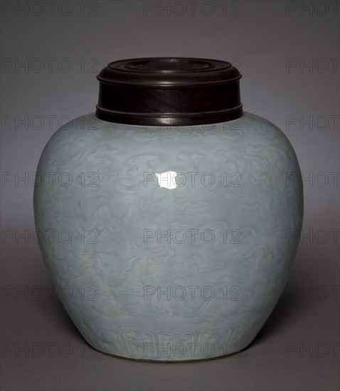 Jar, 1736-1795. China, Qing dynasty (1644-1911), Qianlong reign (1736-1795). Porcelain with molded decoration and blue glaze; overall: 20 cm (7 7/8 in.).