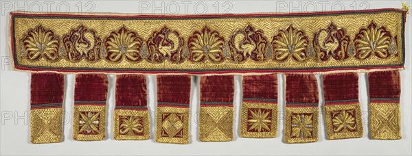 Embroidered Door Hanging, 1700s. India, 18th century. Velvet; overall: 32.4 x 97.2 cm (12 3/4 x 38 1/4 in.).