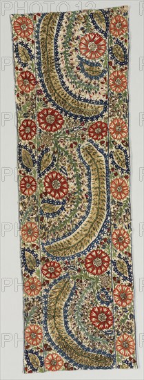 Portion of a Bedspread, 1700s. Greece, Epirus, Yaninna, 18th century. Embroidery: silk on linen tabby ground; overall: 102.9 x 33 cm (40 1/2 x 13 in.)