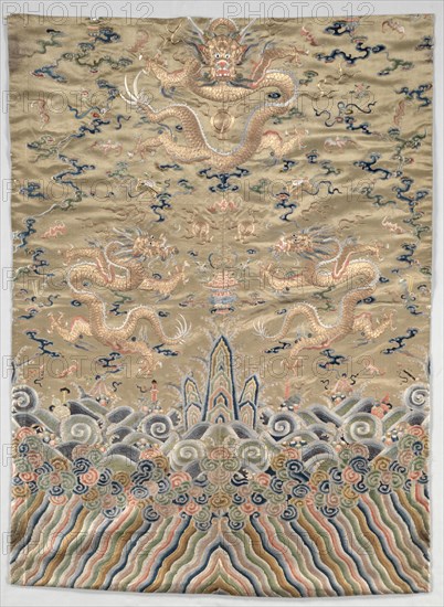 Fragment of a Mandarin Robe, 1700s. China, 18th century. Embroidery, silk and gold thread; overall: 114.5 x 84.2 cm (45 1/16 x 33 1/8 in.)