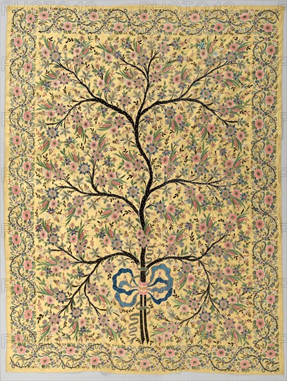 Silk hanging with embroidered tree of life, 1800s. Turkey, Ottoman period. Plain weave: silk; embroidery, chain stitch: silk; average: 228.6 x 172.7 cm (90 x 68 in.)