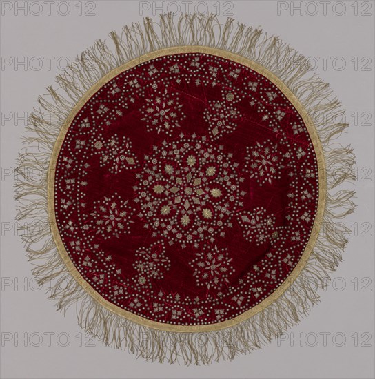 Circular Piece, 1700s. India, 18th century. Embroidery; velvet decorated with silver; overall: 81.5 x 82.6 cm (32 1/16 x 32 1/2 in.)