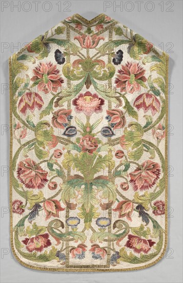 Chasuble, 1700s. Italy, 18th century. Embroidery, silk; overall: 114 x 69.7 cm (44 7/8 x 27 7/16 in.)