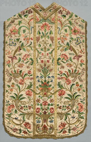 Chasuble, 1700s. Italy, 18th century. Embroidery; silk and metallic threads; overall: 114.6 x 70.5 cm (45 1/8 x 27 3/4 in.)