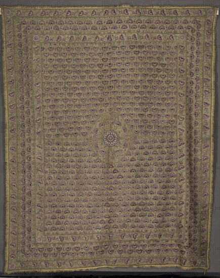 Bed Cover (?), 1800s. India, Delhi ?, 19th century. Embroidery; silk and gold filé on linen; overall: 306.7 x 245.8 cm (120 3/4 x 96 3/4 in.)