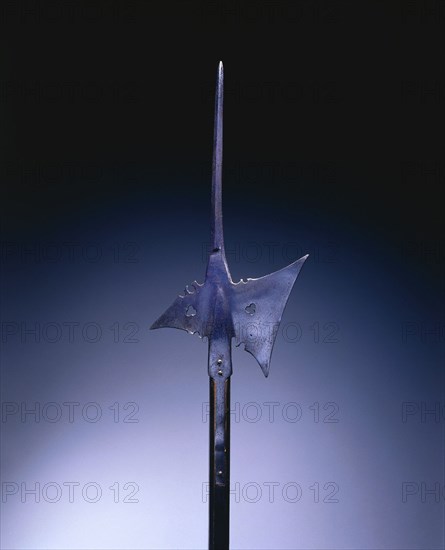 Halberd, c. 1550. Germany, 16th century. Steel, with pierced trefoils; wood haft (rectangular with planed corners); overall: 200.7 cm (79 in.); blade: 25.4 cm (10 in.).