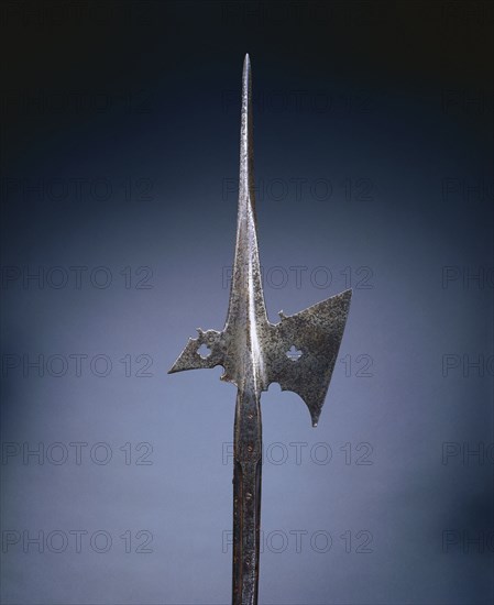 Halberd, c. 1500-1525. Germany (?), early 16th Century. Steel, quatrefoil piercing; wood haft (rectangular with planed corners); overall: 217.4 cm (85 9/16 in.); blade: 21.9 cm (8 5/8 in.).