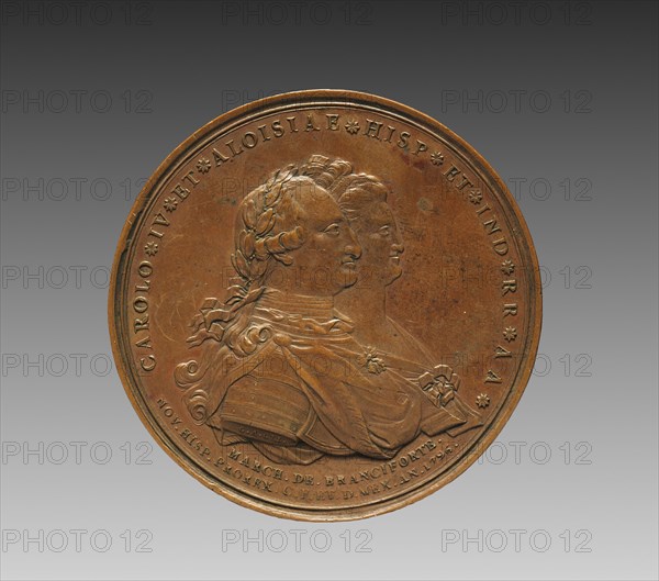Portrait of Charles IV, King of Spain, and María Luisa, Queen Consort of Charles IV (obverse), 1796. Manuel Tolsá (Spanish, 1757-1816). Bronze; diameter: 6 cm (2 3/8 in.).
