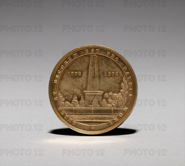 Medal: In Commemoration of the Battle and Massacre of Wyoming, 3 July 1778 (reverse), 1878. America, 18th century. Gilt bronze; diameter: 3.7 cm (1 7/16 in.).
