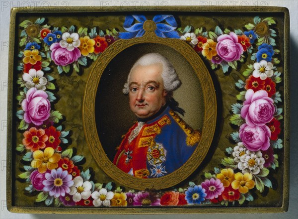 Snuff Box with Portrait of Charles I, Duke of Brunswick, c. 1770. Fürstenberg Porcelain Factory (German). Porcelain plaques set in metal mounts; overall: 2.3 x 8 x 5.8 cm (7/8 x 3 1/8 x 2 5/16 in.).