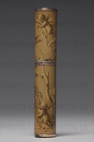 Needle Case (Etui à Aiguilles), 1768-1769. France, Paris, 18th century. Painted wood, gold mounts; overall: 12.5 x 3.1 cm (4 15/16 x 1 1/4 in.).