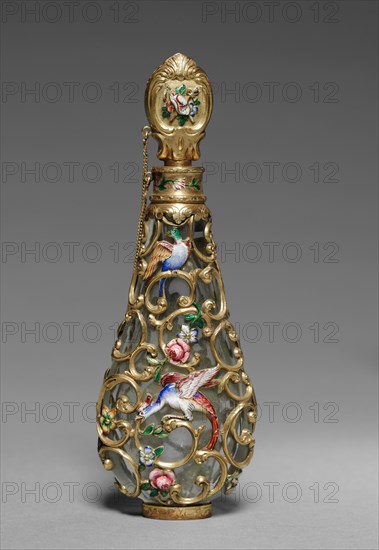 Scent Bottle, mid-1800s. France, mid-19th century. Glass with gold and enamel; overall: 12.1 x 4.4 x 2.5 cm (4 3/4 x 1 3/4 x 1 in.).