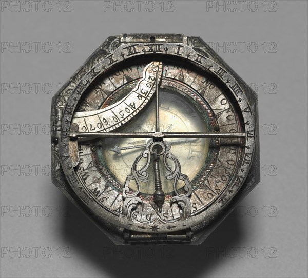 Compass and Sun Dial, 1700-1750. Germany,  Augsburg(?), 18th century. Silver; overall: 6.4 cm (2 1/2 in.).