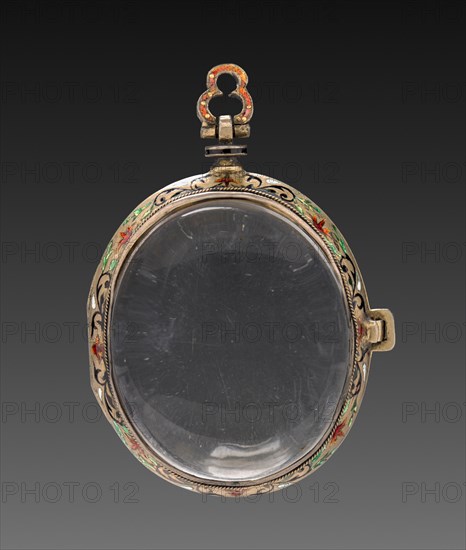 Watch Case, 1600s. Italy, 17th century. Crystal, gilt metal, enamel; overall: 6.1 x 4.2 cm (2 3/8 x 1 5/8 in.).