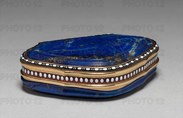 Snuff Box, mid-1700s. Germany, Dresden (?), mid-18th century. Lapis lazuli with enameled gold mounts; overall: 2 x 7.4 x 5.3 cm (13/16 x 2 15/16 x 2 1/16 in.).
