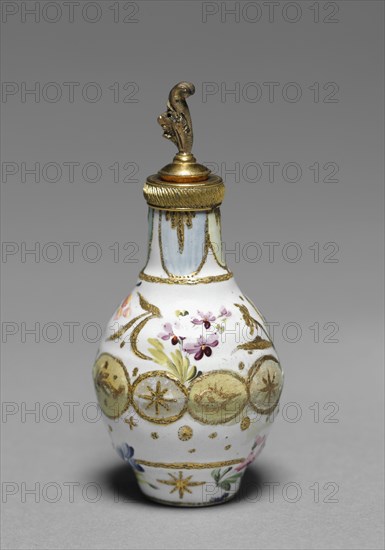 Scent Bottle, late 1700s. Staffordshire Factory (British). Enamel on copper with gilt metal mounts; overall: 7.7 x 3.4 cm (3 1/16 x 1 5/16 in.).