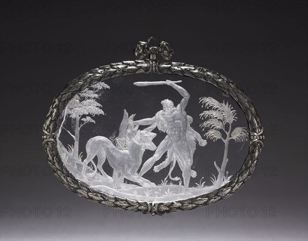 Hercules Conquering Cerberus, before 1584. Attributed to Annibale Fontana (Italian, 1540-1587). Rock crystal; overall: 12.7 x 15.9 cm (5 x 6 1/4 in.).