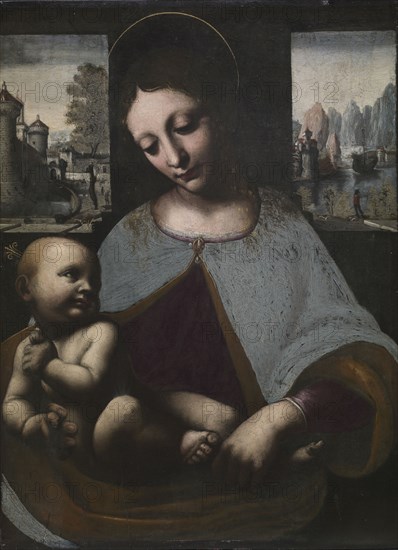 Virgin and Child, c. 1500. Circle of Leonardo da Vinci (Italian, 1452-1519). Oil on wood; framed: 57.5 x 47 x 4 cm (22 5/8 x 18 1/2 x 1 9/16 in.); painted surface: 41.5 x 30.3 cm (16 5/16 x 11 15/16 in.); panel: 41.7 x 30.9 cm (16 7/16 x 12 3/16 in.).