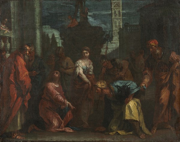 Christ and the Woman Taken in Adultery, mid 1700s. Follower of Sebastiano Ricci (Italian, 1659-1734). Oil on canvas; framed: 54.6 x 64.8 x 8.9 cm (21 1/2 x 25 1/2 x 3 1/2 in.); unframed: 34.6 x 43.5 cm (13 5/8 x 17 1/8 in.).