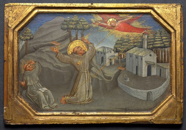 St. Francis of Assisi Receiving the Stigmata, c. 1430. Bicci di Lorenzo (Italian, 1373-1452). Tempera and gold on wood; framed: 21.7 x 32 cm (8 9/16 x 12 5/8 in.); unframed: 17.9 x 27 cm (7 1/16 x 10 5/8 in.).