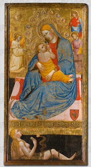 The Madonna of Humility with the Temptation of Eve, c. 1400. Olivuccio di Ciccarello (Italian, Marche, 1360/65-1439). Tempera and gold on wood panel; framed: 191.5 x 99 x 11 cm (75 3/8 x 39 x 4 5/16 in.); unframed: 181.5 x 88.6 cm (71 7/16 x 34 7/8 in.).