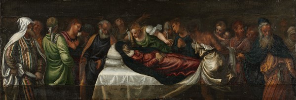 Death of the Virgin, mid-1500s. Italy, Venice, 16th century. Oil on wood; framed: 78.8 x 130.9 cm (31 x 51 9/16 in.); unframed: 25 x 103.5 cm (9 13/16 x 40 3/4 in.).