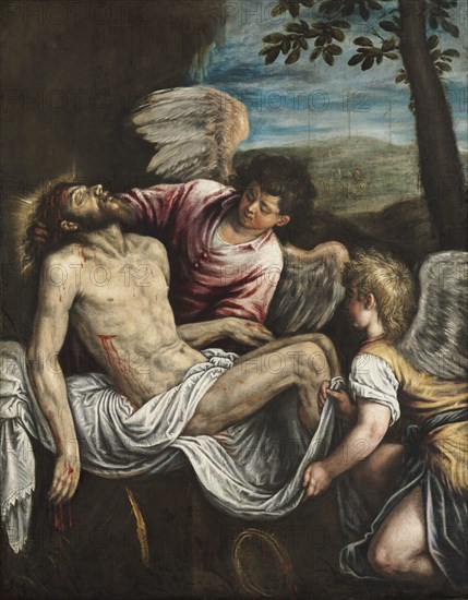The Dead Christ with Angels, c. 1580. Leandro Bassano (Italian, 1557-1623). Oil on canvas; framed: 157 x 129.5 x 13 cm (61 13/16 x 51 x 5 1/8 in.); unframed: 123.3 x 96.5 cm (48 9/16 x 38 in.).