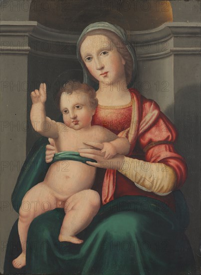 Madonna and Child in a Niche, c. 1520s. Attributed to Antonio del Ceraiolo (Italian). Oil on wood; framed: 87 x 72 x 5.5 cm (34 1/4 x 28 3/8 x 2 3/16 in.); unframed: 59.5 x 43.9 cm (23 7/16 x 17 5/16 in.).