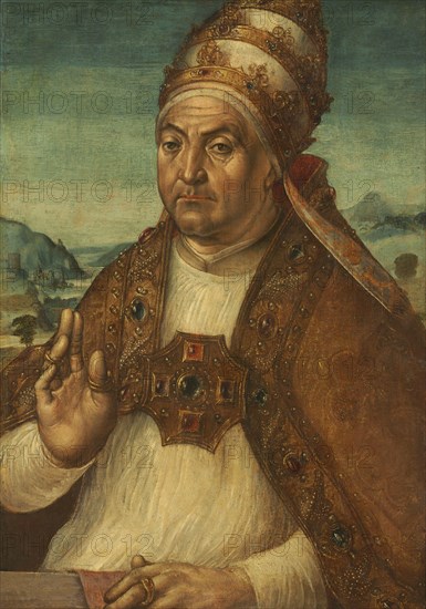 Portrait of Pope Sixtus IV della Rovere, early 1500s. Attributed to Pedro Berruguete (Castilian, c. 1504). Oil on wood, transferred to canvas; framed: 95.5 x 76 x 5 cm (37 5/8 x 29 15/16 x 1 15/16 in.); unframed: 70.2 x 51.4 cm (27 5/8 x 20 1/4 in.).
