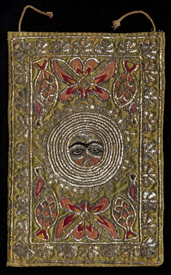 Embroidered Textile, late 1800s. India, Rajasthan, late 19th century. Embroidery; silk, gold and silver thread on satin; overall: 15.3 x 25 cm (6 x 9 13/16 in.).