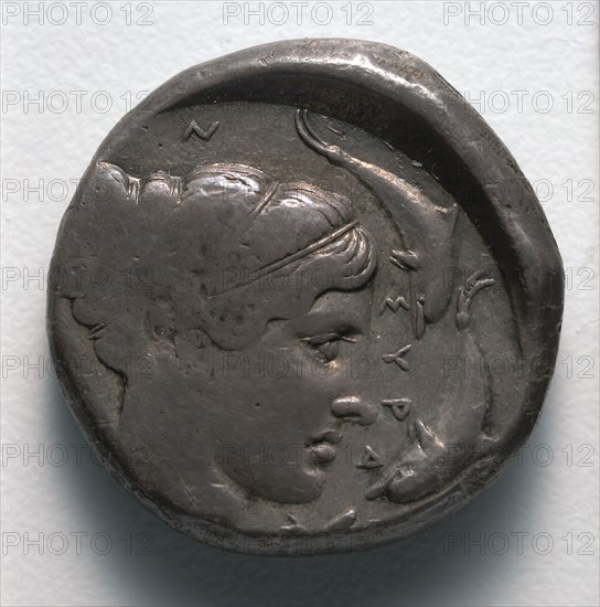 Tetradrachm: Quadriga Crowned by Victory (reverse), 466-413 BC. Greece, Syracuse, 5th century BC. Silver; diameter: 2.3 cm (7/8 in.).