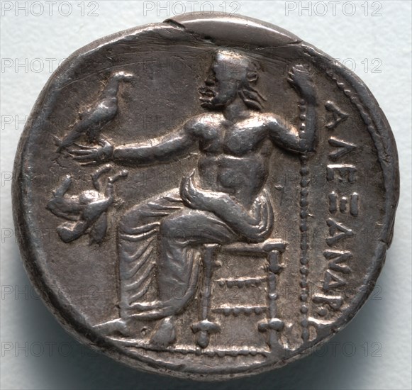 Tetradrachm: Zeus Seated on Throne (reverse), 336-323 BC. Greece, Macedonia, Alexander the Great. Silver; diameter: 2.6 cm (1 in.).