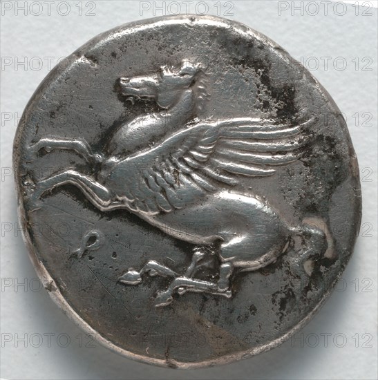 Stater:  Pegasus (obverse), 350-338 BC. Greece, Corinth, 4th century BC. Silver; diameter: 2.2 cm (7/8 in.).