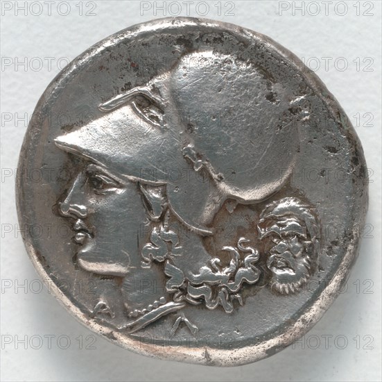 Stater:  Athena (reverse), 350-338 BC. Greece, Corinth, 4th century BC. Silver; diameter: 2.2 cm (7/8 in.).