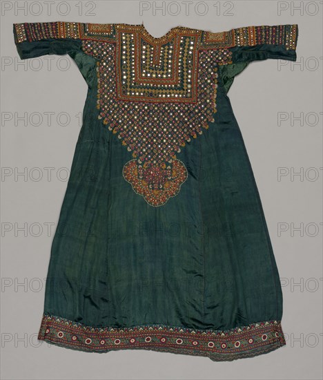 Woman's Dress, 1800s. India, Cutch, 19th century. Embroidery, silk thread on silk ground; overall: 117 x 106.7 cm (46 1/16 x 42 in.).
