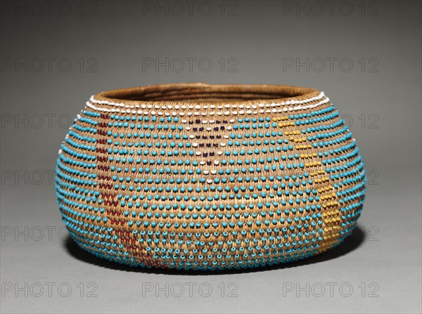 Gift Bowl, c. 1890- 1905. California, Wappo, late 19th- early 20th century. Sedge with beads; coiled ( 3 rods); overall: 8 x 15 cm (3 1/8 x 5 7/8 in.).