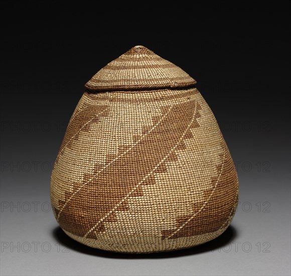 Tobacco Basket, c 1875- 1900. California, Yurok, late 19th century. Twined grasses; overall: 19 x 17 x 17 cm (7 1/2 x 6 11/16 x 6 11/16 in.).