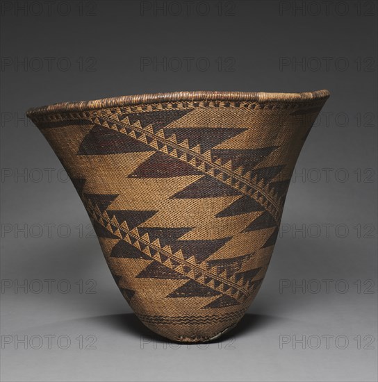 Burden Basket, 1880. California, Pomo, central, late 19th century. Redbud, sedge; diagonal twine; overall: 47.6 cm (18 3/4 in.).