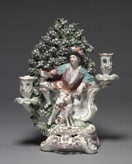 Candelabrum with Shepherd and Dog, c. 1775. Derby Porcelain Factory (Chelsea-Derby Period). Soft-paste porcelain; overall: 32.4 x 25.6 x 14.2 cm (12 3/4 x 10 1/16 x 5 9/16 in.).