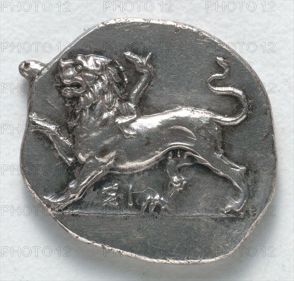 Drachma: Chimera (obverse), 400-323 BC. Greece, Peloponnesus, 4th century BC. Silver; diameter: 1.8 cm (11/16 in.).