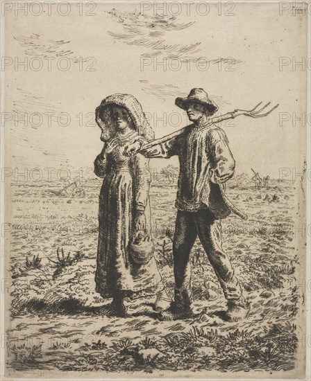 Going to work. Jean-François Millet (French, 1814-1875). Etching