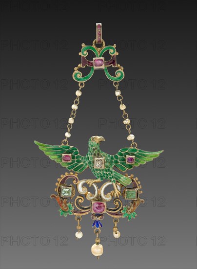 Pendant and Chain, 1800s. Germany, 19th century. Metal and enamel; overall: 9.6 cm (3 3/4 in.).