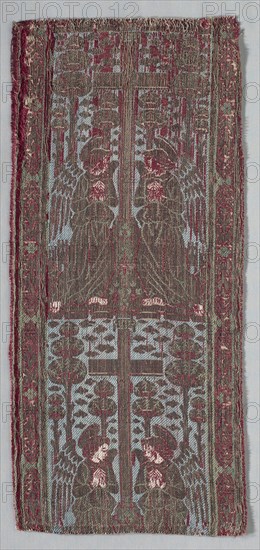 Orphrey Band, 1400s. Italy, 15th century. Lampas weave, silk and metal; compound twill in narrow bands across top and bottom; overall: 22.9 x 50.8 cm (9 x 20 in.)