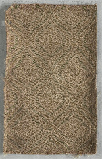 Two Brocaded Fragments, late 1500s. Italy, late 16th century. Lampas weave (?), silk and metal thread; overall: 22.5 x 13.5 cm (8 7/8 x 5 5/16 in.)