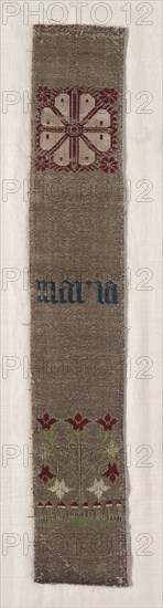 Woven Band, 1300s - 1400s. Germany, Cologne, 14th-15th century. Compound twill weave; linen, silk, gold thread; overall: 46.4 x 8 cm (18 1/4 x 3 1/8 in.)
