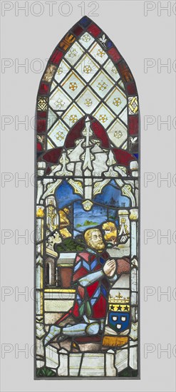 Stained Glass Panel with Male Donor, c. 1480. France, 15th century. Pot metal, white glass with silver stain; overall: 156 x 43.5 x 1.5 cm (61 7/16 x 17 1/8 x 9/16 in.)