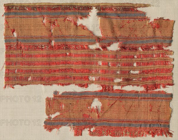 Striped fragment, 1300s. Egypt or Syria, Mamluk period, 1300s. Tabby and fancy weave; silk and gold; overall: 23.2 x 18.5 cm (9 1/8 x 7 5/16 in.)